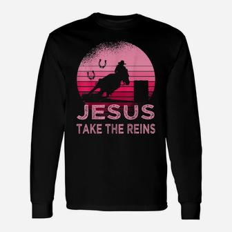 Pink Retro Horse Barrel Racing Jesus Take The Reins Rodeo Unisex Long Sleeve | Crazezy AU