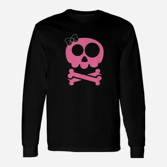 Pink Skull And Crossbones Long Sleeve T-Shirt - Thegiftio