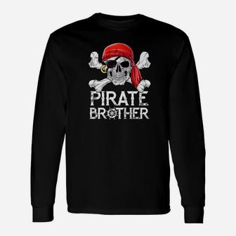 Pirate Brother Jolly Roger Skull Crossbones Flag Long Sleeve T-Shirt - Thegiftio