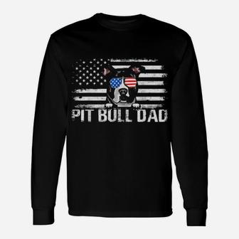 Pit Bull Dad American Flag 4Th Of July Patriotic Long Sleeve T-Shirt - Monsterry UK