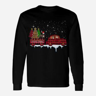 Pit Bull Dog Christmas Red Plaid Truck Santa Xmas Tree Gift Sweatshirt Unisex Long Sleeve | Crazezy