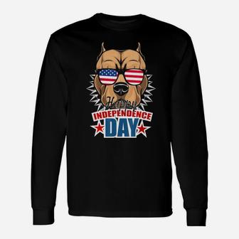 Pit Bull Hapy Independence Day Flag 4Th Of July Long Sleeve T-Shirt - Monsterry DE