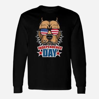 Pit Bull Hapy Independence Day Flag 4Th Of July Long Sleeve T-Shirt - Monsterry CA