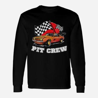 Pit Crew Checkered Flag Racing Long Sleeve T-Shirt - Monsterry DE