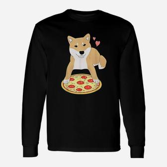 Pizza Shiba Inu Dog Hearts Doggo Meme Unisex Long Sleeve | Crazezy