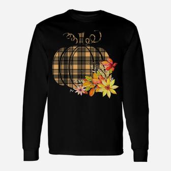 Plaid Pumpkin Flower Autumn Fall Graphic Gift Unisex Long Sleeve | Crazezy