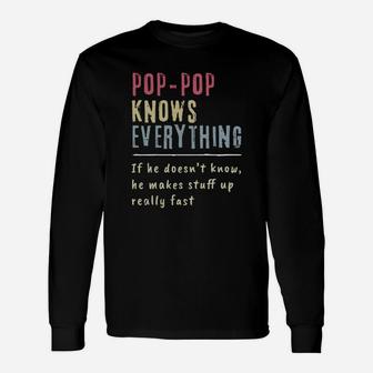 Pop Pop Know Everything Grandpa Shirt Long Sleeve T-Shirt - Thegiftio UK