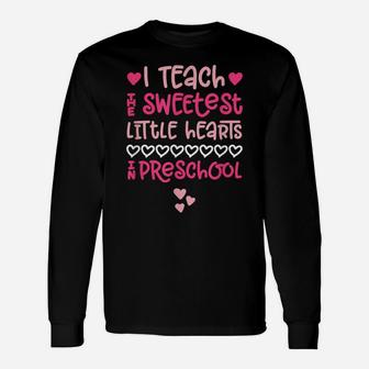 Preschool Teacher Valentine Shirt Cute Hearts Pink Tshirt Unisex Long Sleeve | Crazezy