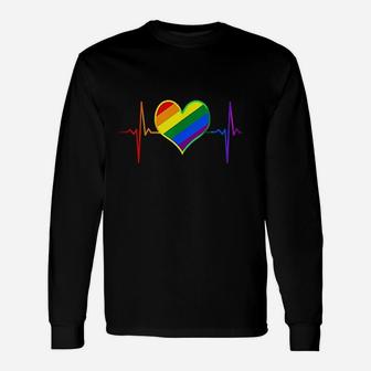 Pride Heart Beat Pulse Lgbtq Community Pride Month Rainbow Unisex Long Sleeve | Crazezy UK