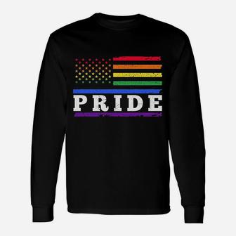 Pride Lgbt Rainbow American Flag Gay Pride Rainbow Pullover Long Sleeve T-Shirt - Thegiftio UK