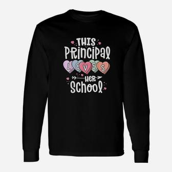 Principal Valentines Day Gift Hearts Loves Her School Unisex Long Sleeve | Crazezy CA