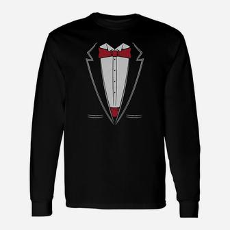 Printed Suit And Tie Tuxedo Red Bow Tie Bachelor Party Unisex Long Sleeve | Crazezy