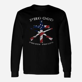 Pro God Life Cross American Flag Patriotic Support Gift Unisex Long Sleeve | Crazezy