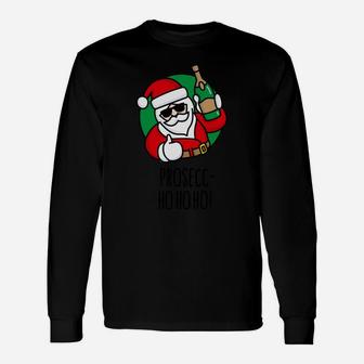 Prosecco Ho Ho Ho Christmas Party Champagne Funny Santa Pun Sweatshirt Unisex Long Sleeve | Crazezy