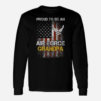 Proud Air Force Grandpa Funny American Flag Unisex Long Sleeve | Crazezy
