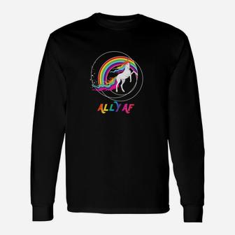 Proud Ally Af Gay Pride Allies Rainbow Pride Flag Unicorn Long Sleeve T-Shirt - Monsterry