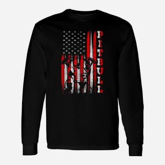 Proud American Pitbull Terrier Flag Funny Dog Dad Mom Gifts Unisex Long Sleeve | Crazezy UK