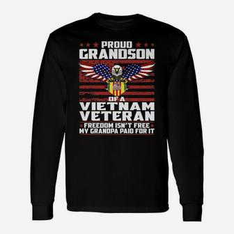 Proud Grandson Of A Vietnam Veteran Ribbon Patriotic Family Unisex Long Sleeve | Crazezy