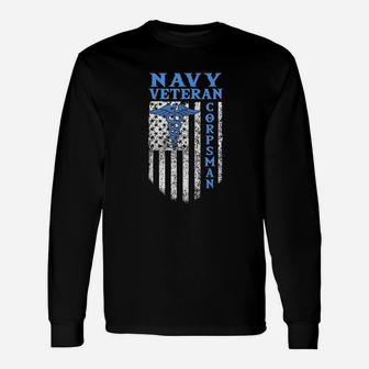 Proud Navy Corpsman Usa Flag Vintage Veteran Unisex Long Sleeve | Crazezy AU