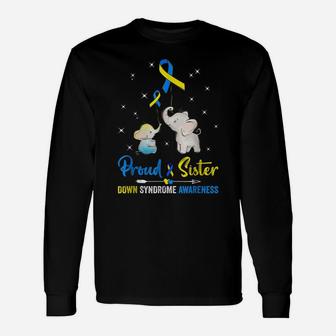 Proud Sister Down Syndrome Awareness Blue Yellow Ribbon Unisex Long Sleeve | Crazezy