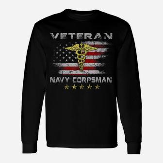 Proud Veteran Navy Corpsman T-Shirt Gifts For Men Unisex Long Sleeve | Crazezy