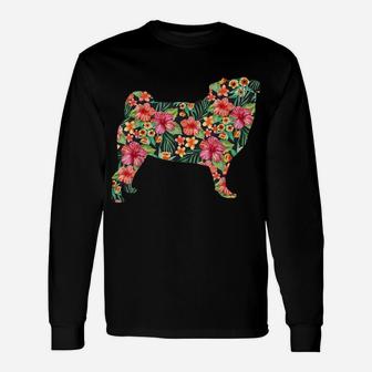 Pug Flower Funny Dog Silhouette Floral Gifts Women Men Unisex Long Sleeve | Crazezy