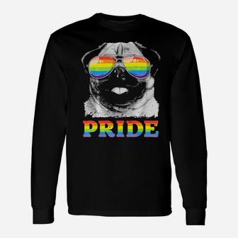 Pug Gay Pride Lgbt Rainbow Flag Sunglasses Lgbtq Long Sleeve T-Shirt - Monsterry