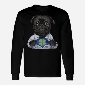 Pug Irish Clover Shirt St Patrick Day Dog Lover Gift Sweatshirt Unisex Long Sleeve | Crazezy DE