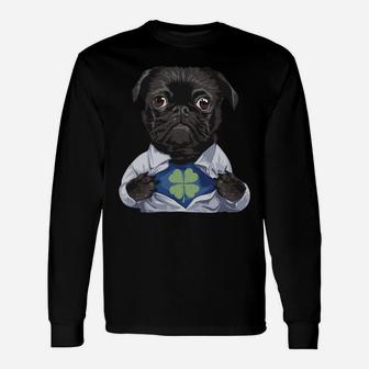 Pug Irish Clover Shirt St Patrick Day Dog Lover Gift Unisex Long Sleeve | Crazezy DE