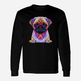 Pug Pop Art Colorful Portrait Carlino For Dog Lovers Unisex Long Sleeve | Crazezy AU