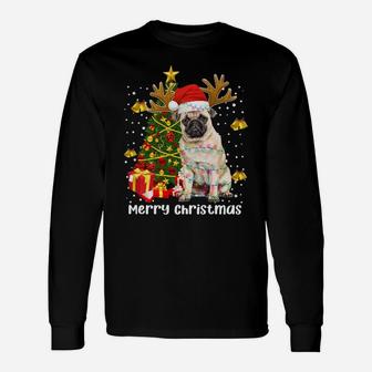 Pug Santa Christmas Tree Lights Xmas Reindeer Funny Pug Dog Unisex Long Sleeve | Crazezy