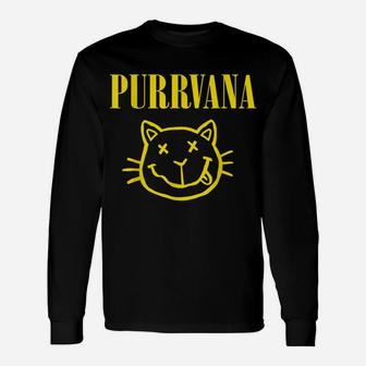 Purrvana Funny Rock Music Band Gift Shirt For Cat Lovers Unisex Long Sleeve | Crazezy
