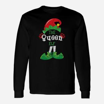 Queen Elf Funny Christmas Matching Gifts Holiday Distressed Sweatshirt Unisex Long Sleeve | Crazezy