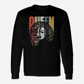 Queen Strong Black Woman Afro Natural Hair Afro Educated Melanin Rich Skin Black Long Sleeve T-Shirt - Thegiftio UK