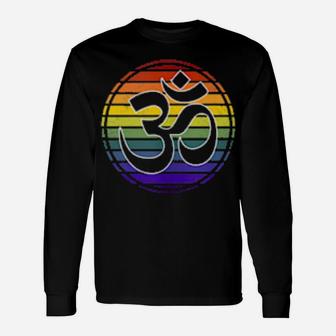 Rainbow Gay Pride Yoga Om Symbol Aum Meditation Namaste Love Long Sleeve T-Shirt - Monsterry