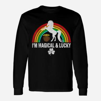 Rainbow I'm Magical And Lucky Irish Unicorn Shamrock Long Sleeve T-Shirt - Monsterry