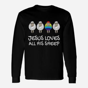Rainbow Jesus Loves All His Sheep Unisex Long Sleeve | Crazezy