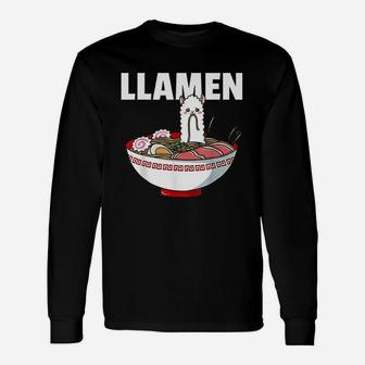 Ramen Llama Noodle Llamen Japanese Bowl Cup Miso Unisex Long Sleeve | Crazezy