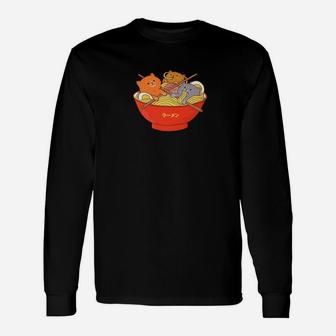 Ramen Noodles And Cats Cute Japanese Asian Animal Long Sleeve T-Shirt - Thegiftio