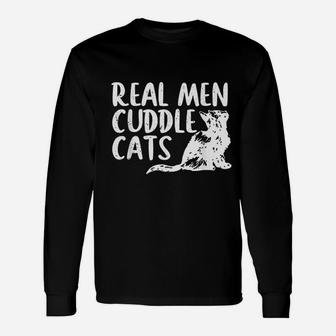 Real Men Cuddle Cats Long Sleeve T-Shirt - Thegiftio UK