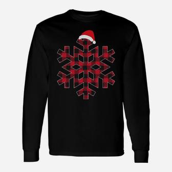 Red & Black Christmas Buffalo Plaid Snowflakes Santa Hat Unisex Long Sleeve | Crazezy