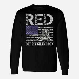 Red Friday For My Grandson Deployed Military Veteran Us Flag Unisex Long Sleeve | Crazezy