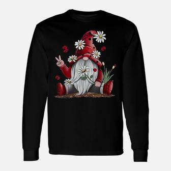 Red Gnome Hippie Daisy Flowers Gnome Ladybugs - Christmas Unisex Long Sleeve | Crazezy