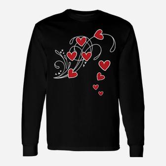 Red Hearts In Flower Shape For Romantics Long Sleeve T-Shirt - Monsterry