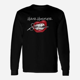 Red Lips With Hairdresser Scissors Cool Hair Unisex Long Sleeve | Crazezy DE