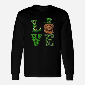 Red Miniature Poodle Love St Patrick's Hat Shamrock Carreux Verts Dog Lover Long Sleeve T-Shirt - Monsterry