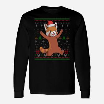 Red Panda Santa Claus Ugly Christmas Pattern X-Mas Holiday Sweatshirt Unisex Long Sleeve | Crazezy CA