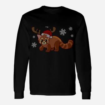 Red Panda Xmas Reindeer Ugly Christmas Sweatshirt Unisex Long Sleeve | Crazezy DE