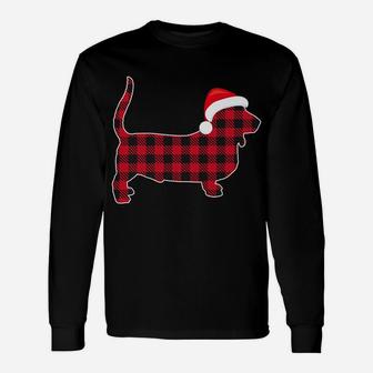 Red Plaid Buffalo Basset Hound Christmas Matching Family Unisex Long Sleeve | Crazezy