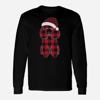 Red Plaid Buffalo Cute Poodle Christmas Santa Hat Pajamas Sweatshirt Unisex Long Sleeve | Crazezy UK